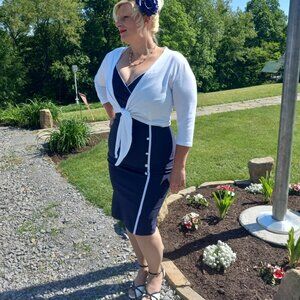 Rock Steady blue and white wiggle dress white shrug not included in this sale